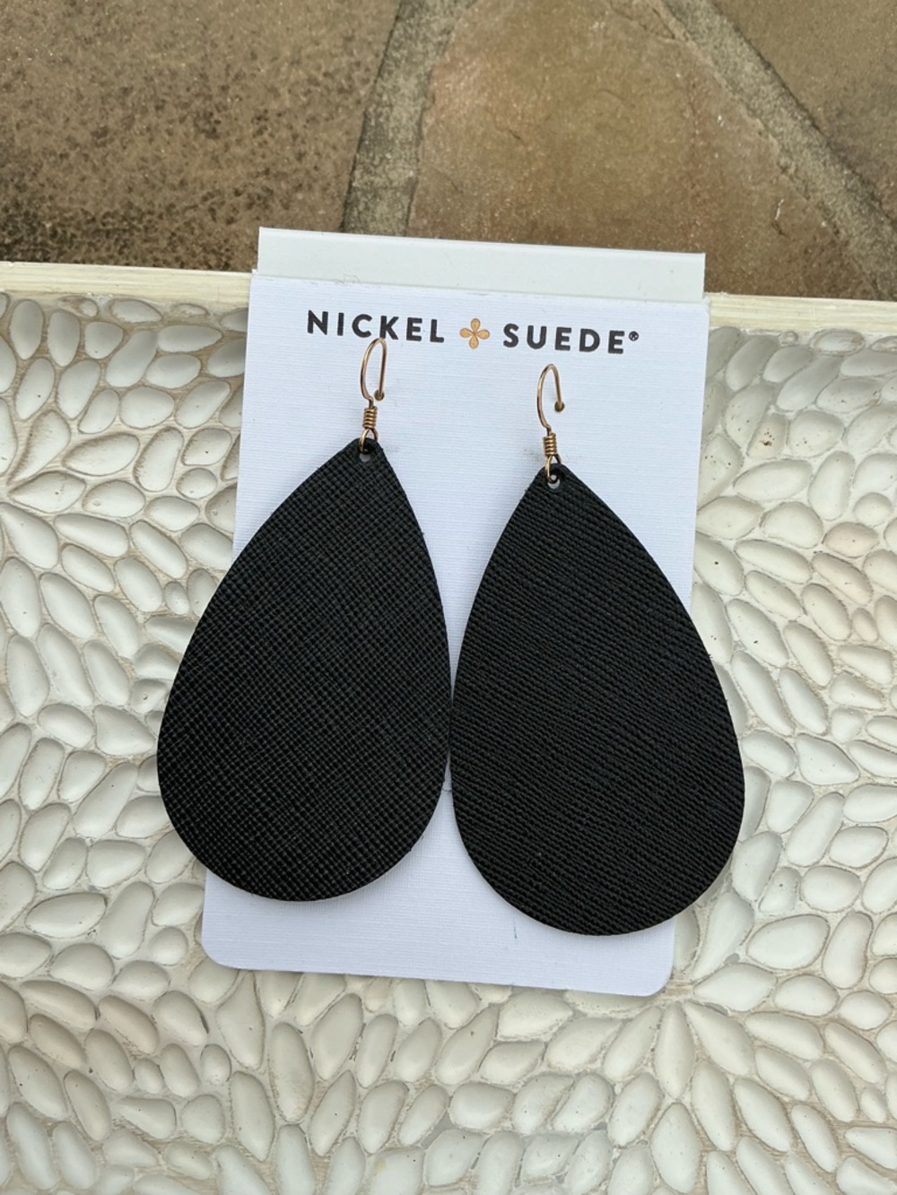 Nickel & Suede Black Medium Teardrop Earrings